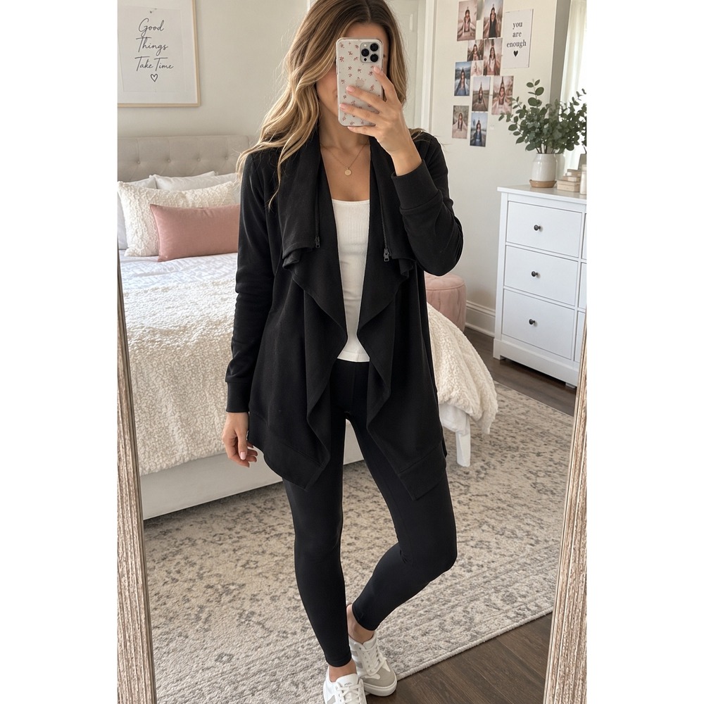 All Saints Open Front Waterfall Cardigan Sweater Jacket Women's Small Black